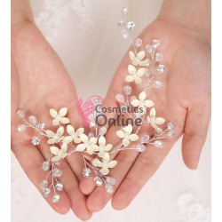 Accesoriu elegant pentru decor par AP011BB Argintiu cu cristale si flori + 2 agrafe